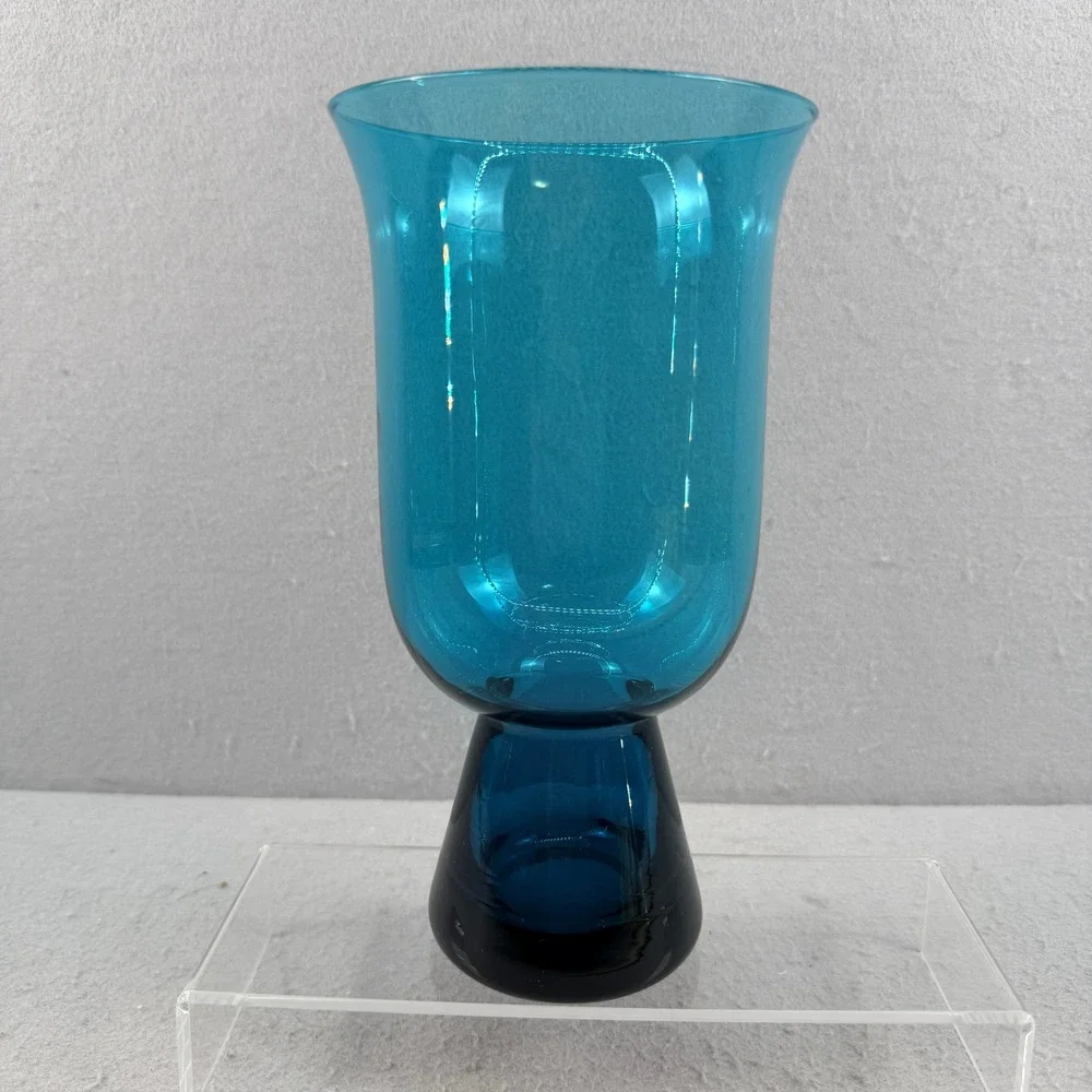 Vtg Morgantown Glass‎ Peacock Blue Carleen Hurricane Vase MCM Smooth 9